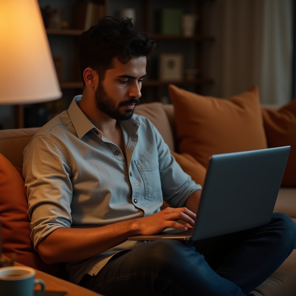 Freelancer arbeitet abends am Laptop an einem Angebotsentwurf