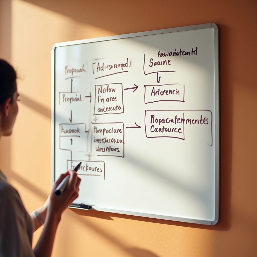 Whiteboard mit handschriftlichen Notizen zur Struktur eines Angebotsdokuments